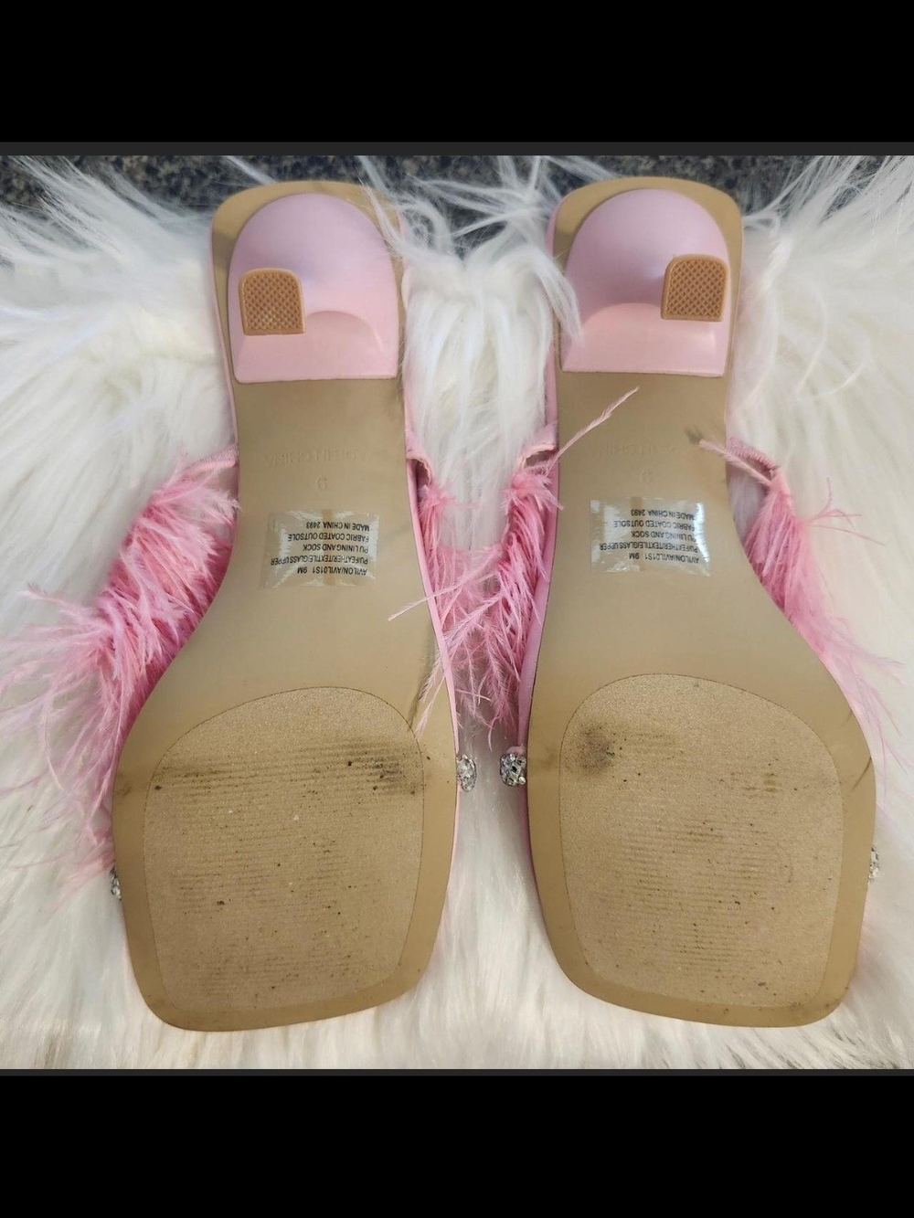Steve Madden Pink Feather Slide Sandals with Crystal Strap - Picture 9 of 9